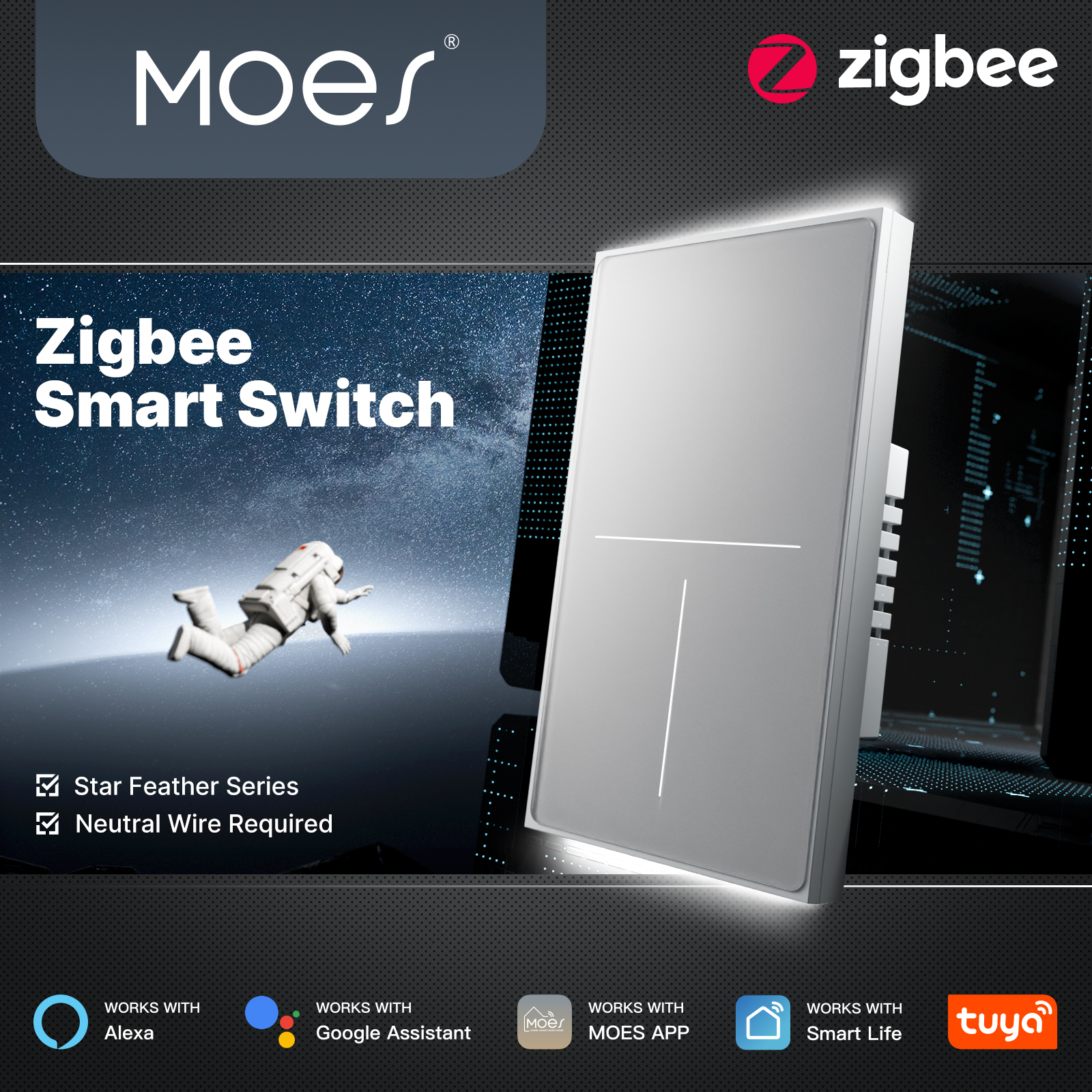 Smart Home Matter - MOES Tuya ZigBee Star Feather Switch