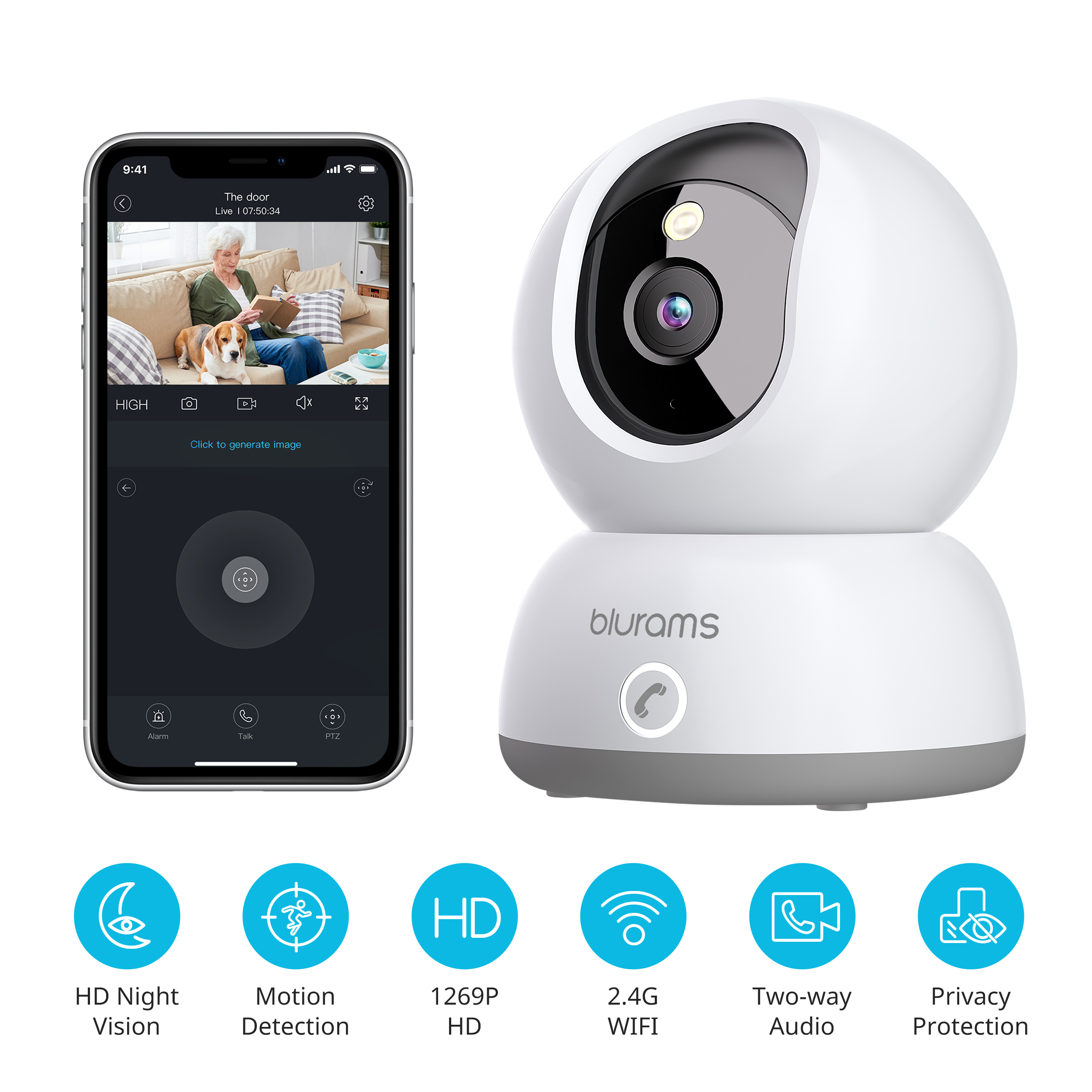 Smart Elderly Home - Blurams Indoor Security Camera 4MP, One-Click