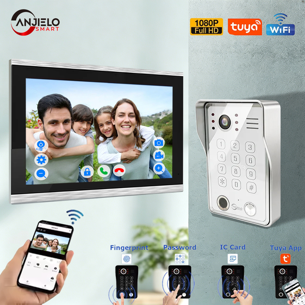 Smart Home Video Doorbell App - ANJIELO 5in1 Fingerprint Unlock Wifi Video