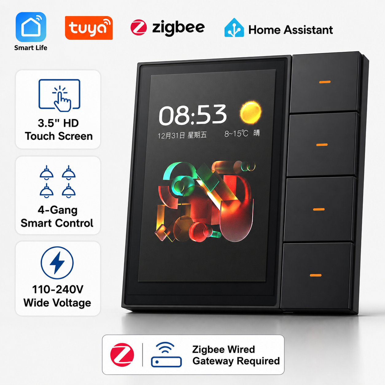 Smart Home Control Panel - F3-pro Tuya Smart Panel ZigBee Wall