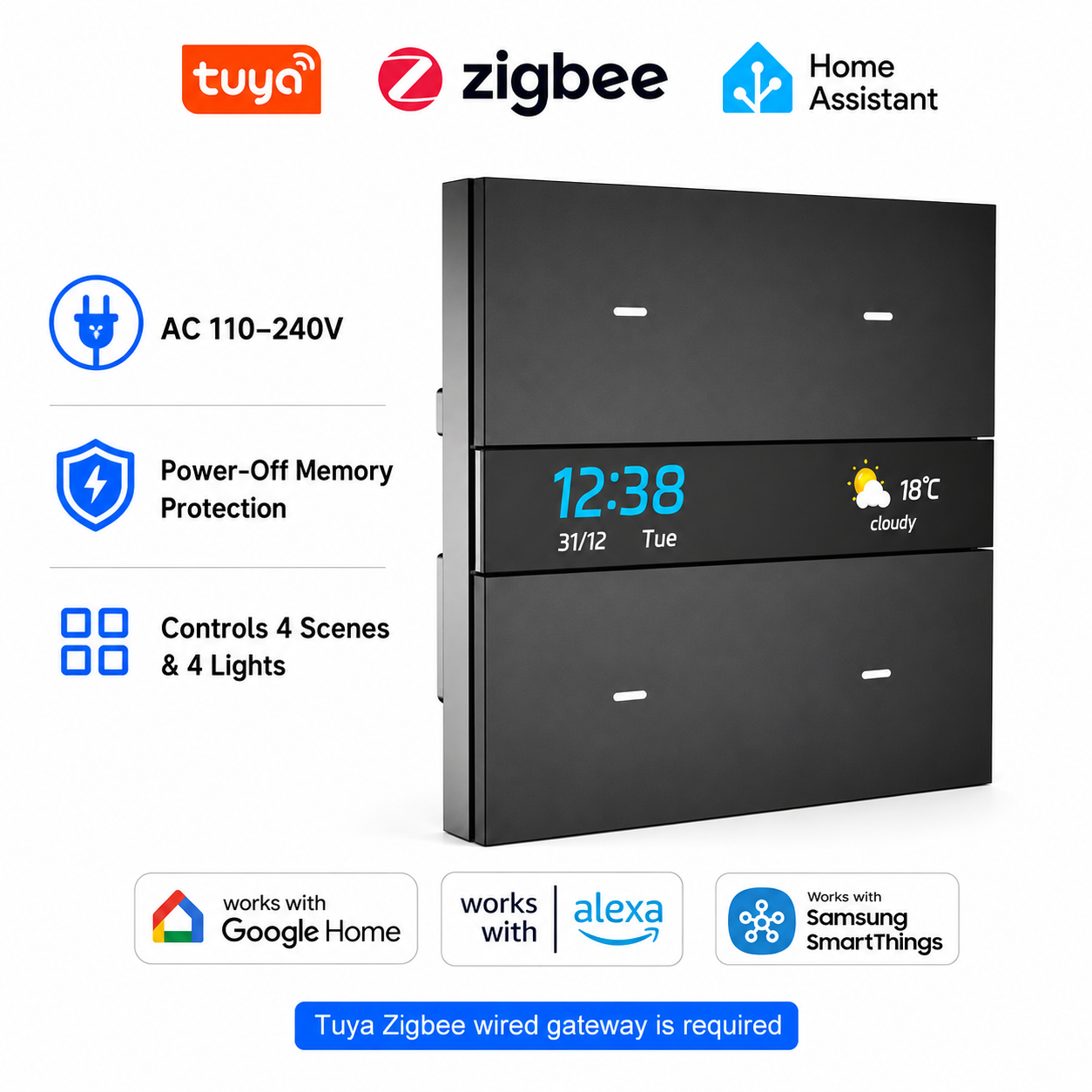 Smart Home Control Panel - M8 pro Zigbee smart switch panel
